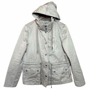 LOFT Tan Hooded field barn Jacket Button front and zipper cinched waist-SZ M